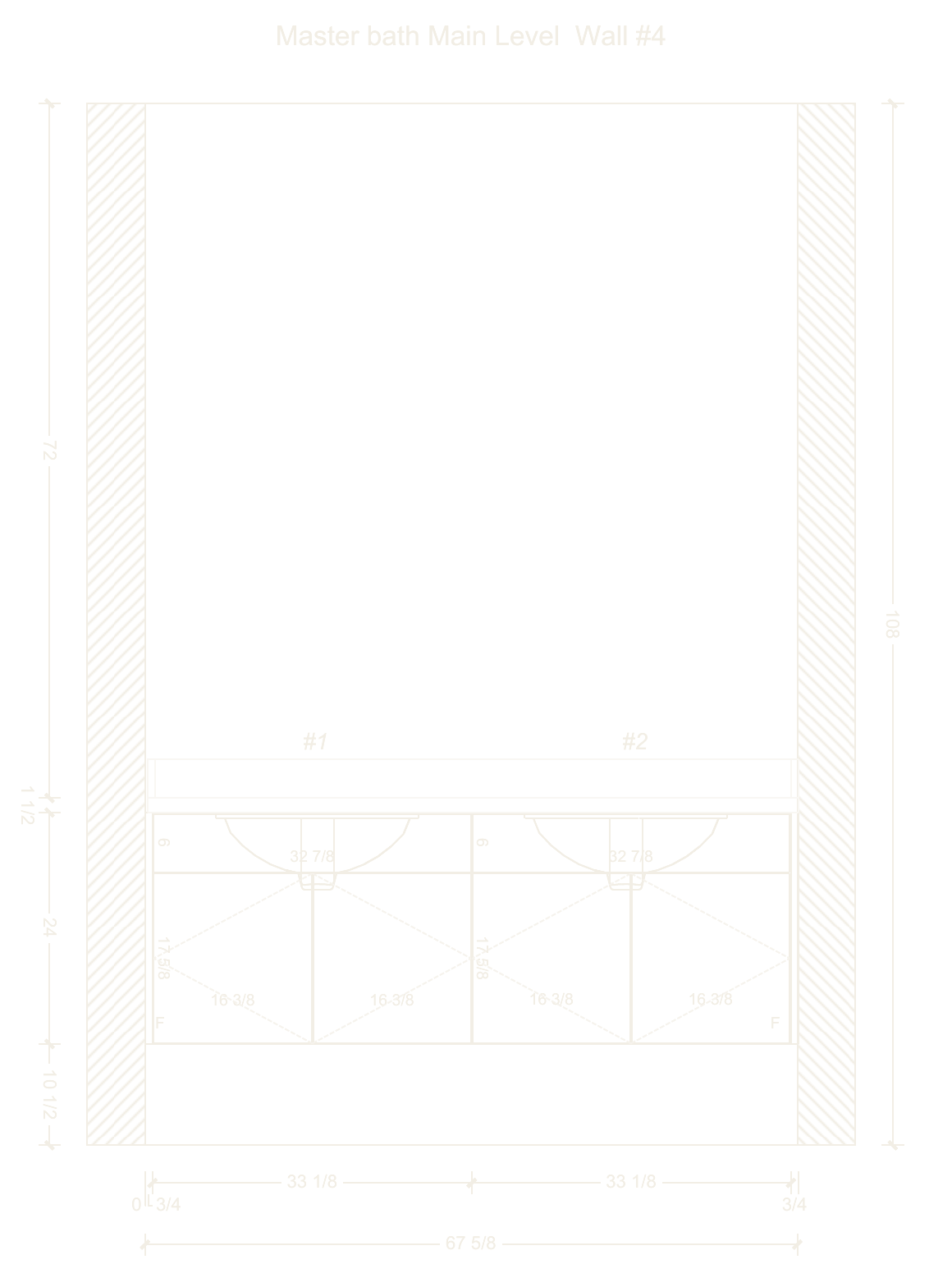 Primary bath elevation with a floating double vanity between two walls